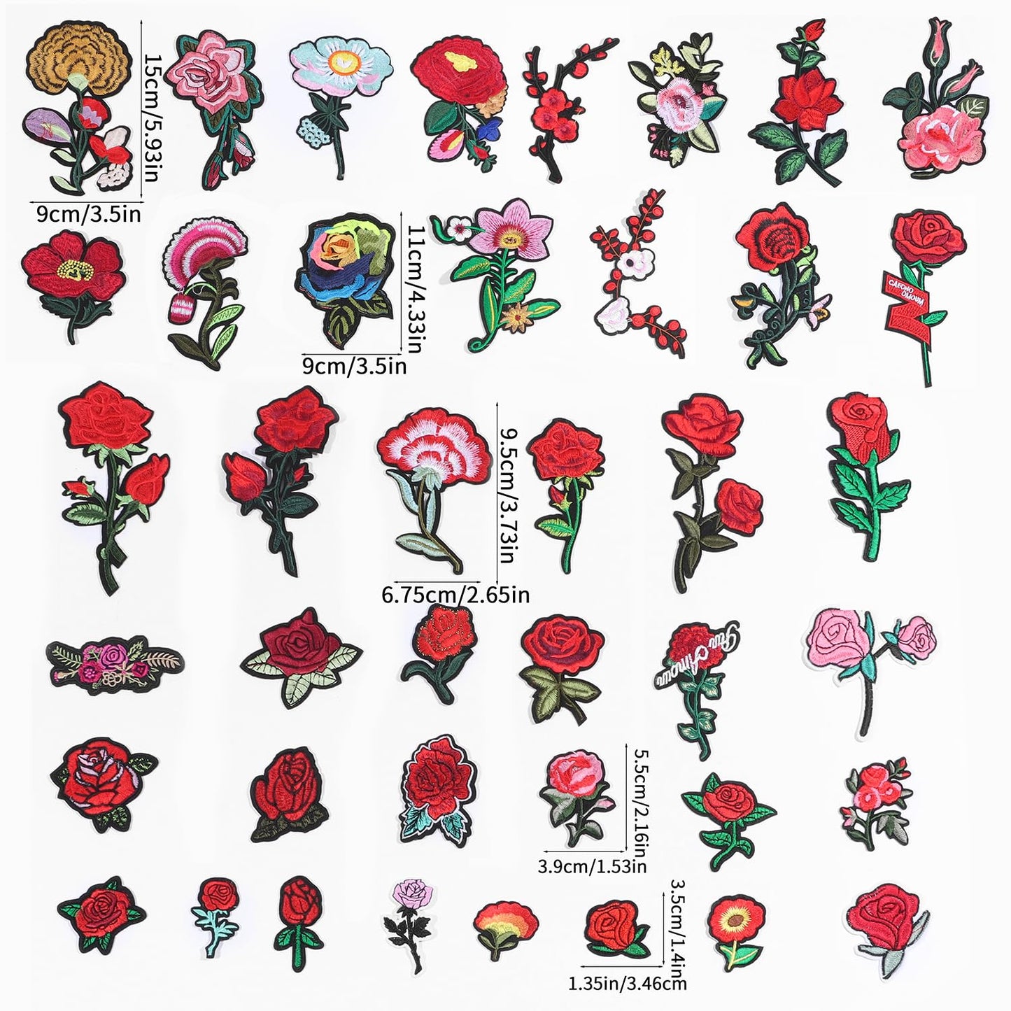60Pcs Flower Embroidered Patches Random Assorted Styles Iron on Patches Rose Flower DIY Sew Applique Repair Patch for Clothes DIY Accessories