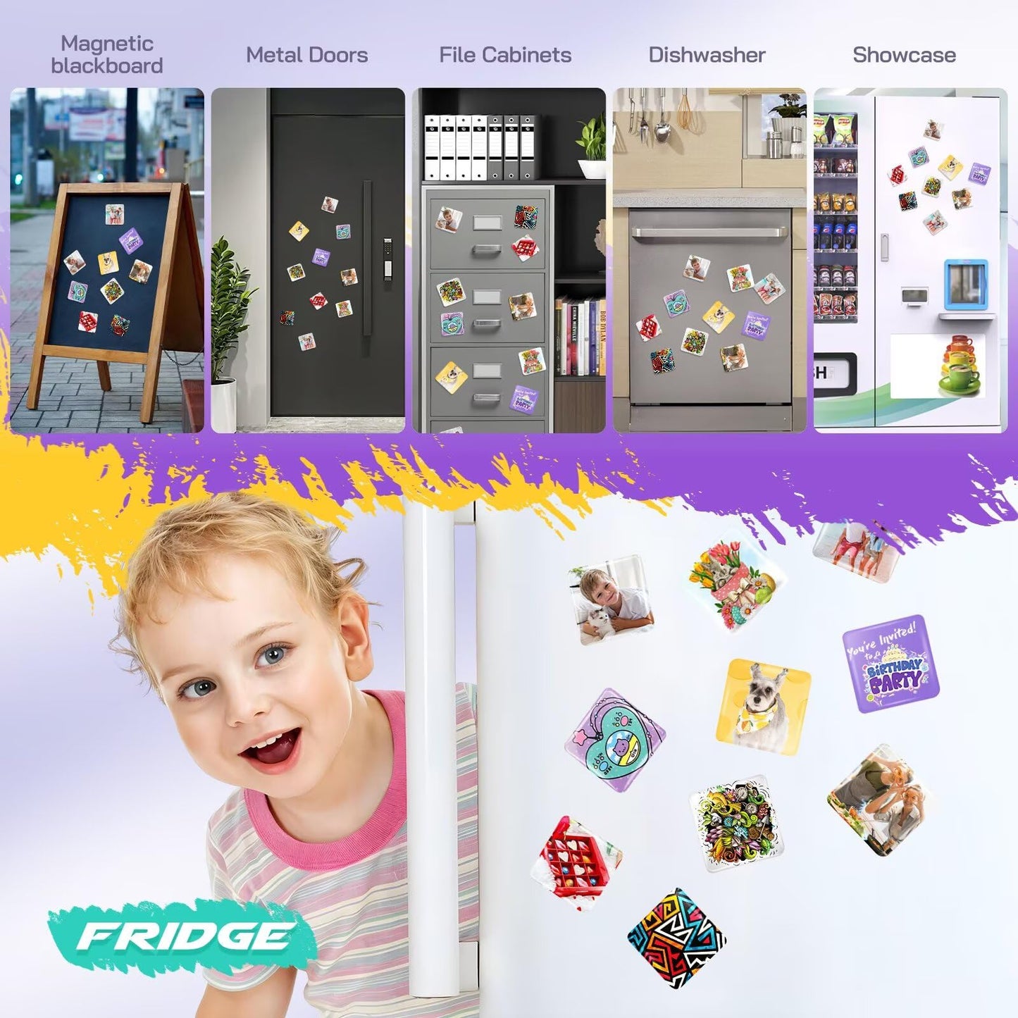 Square Magnet Button Maker Press Machine with 100 Sets Square Badge Making Supplies 2'' x 2'', Custom Fridge Badges – Ideal for Parties, Events, Business, School