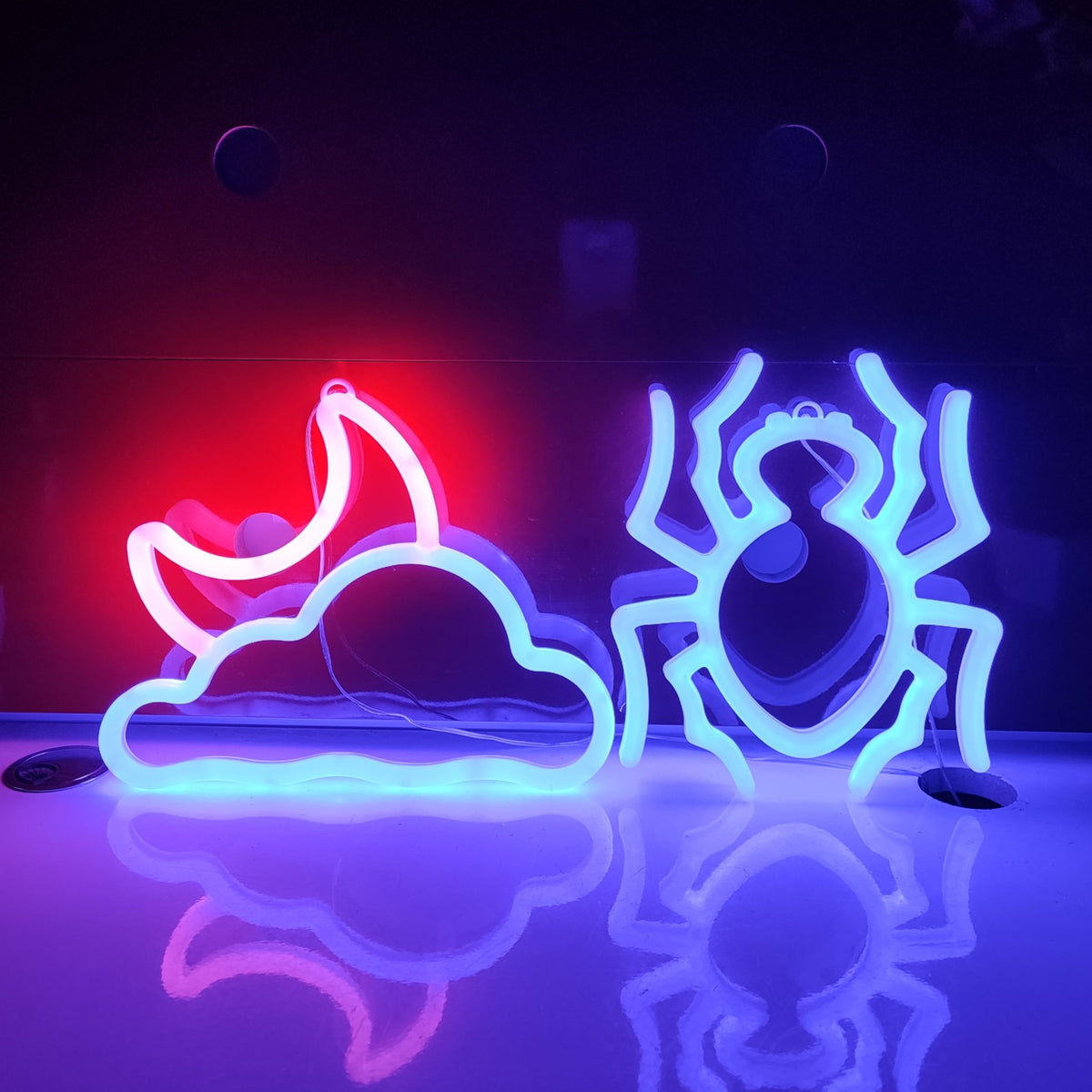 JYWJ Spider Double Sided Neon Signs,USB or 3-AA Battery Powered Neon Light,LED Desktop Wall Decoration,Various Parties,Decoration Of Business Premises (Blue)
