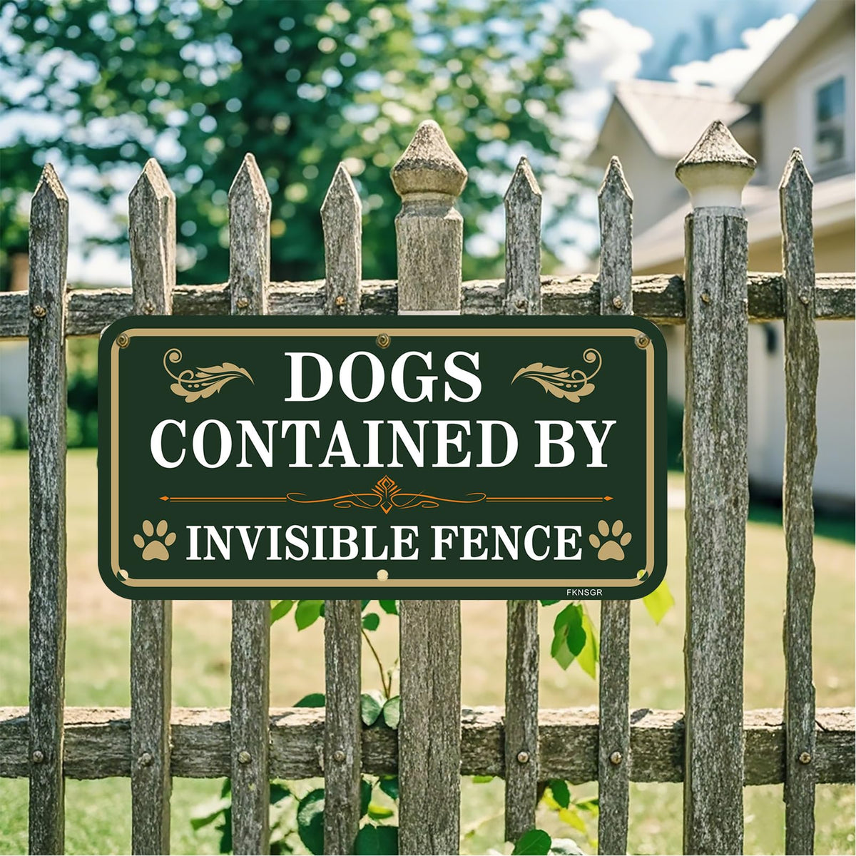 FKNSGR Dogs Contained By Invisible Fence Sign 2 Pack, 12 x 6 inches Rust Free .040 Aluminum Beware Of Dog Sign, UV Protected, Fade Resistant
