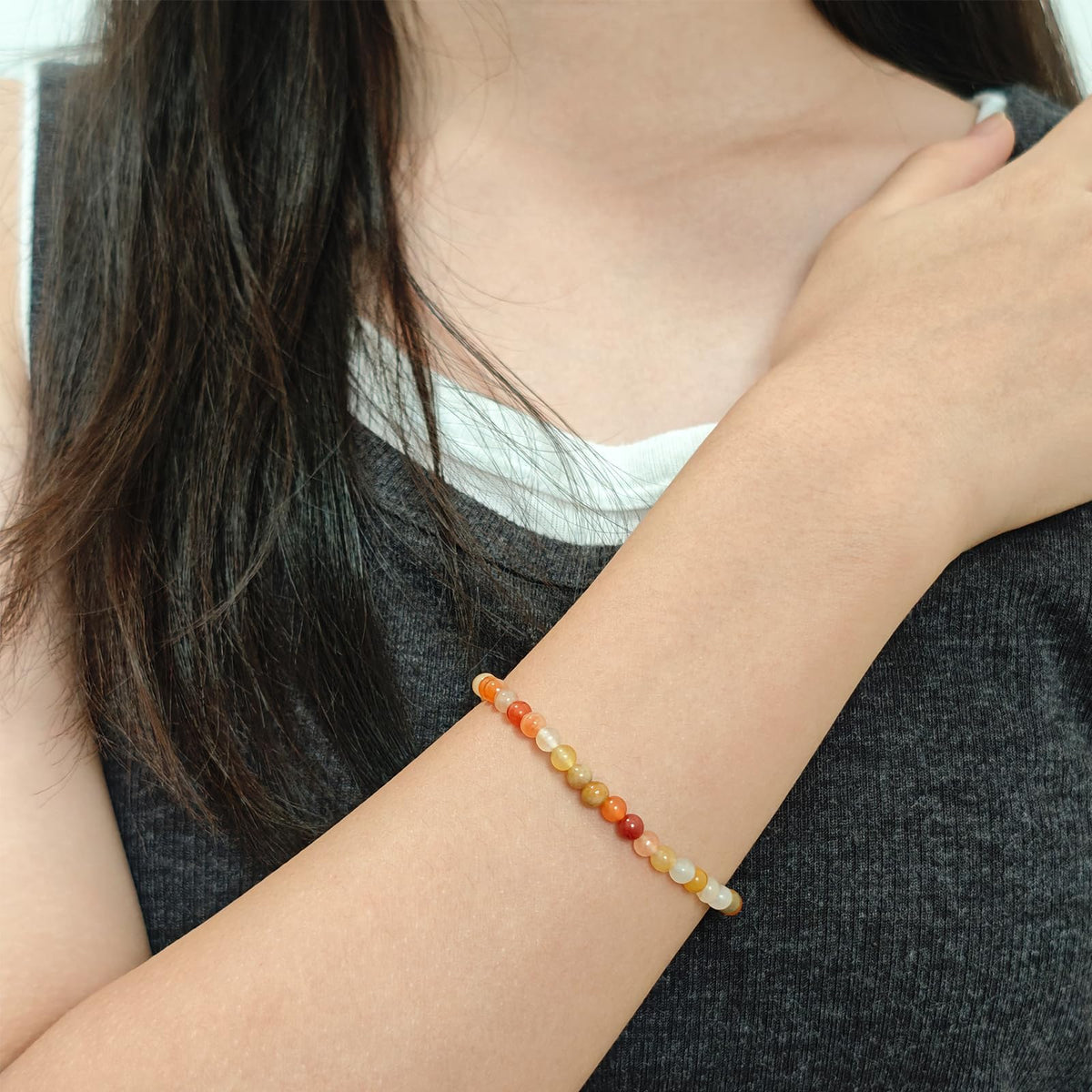 CHCCOYE 4mm Natural Healing Gemstone Bracelet Handmade Yoga Stretch Elastic Bracelet Stress Relief Crystal Jewelry for Men and Women (4mm, Golden Jade)