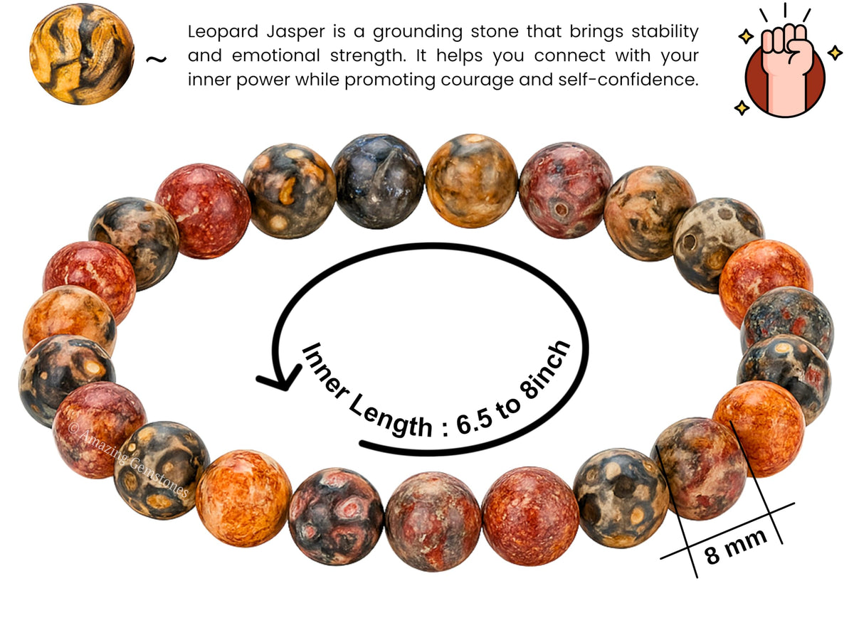 Amazing Gemstone Crystal Bracelet for Women Men's Gifts - Protection Healing Crystal Bracelet - 8mm Gemstone Beaded Stretchable Bracelet Pulseras Para Hombres Mujer Stocking Stuffers Mothers Day Gift (Leopard Jasper)