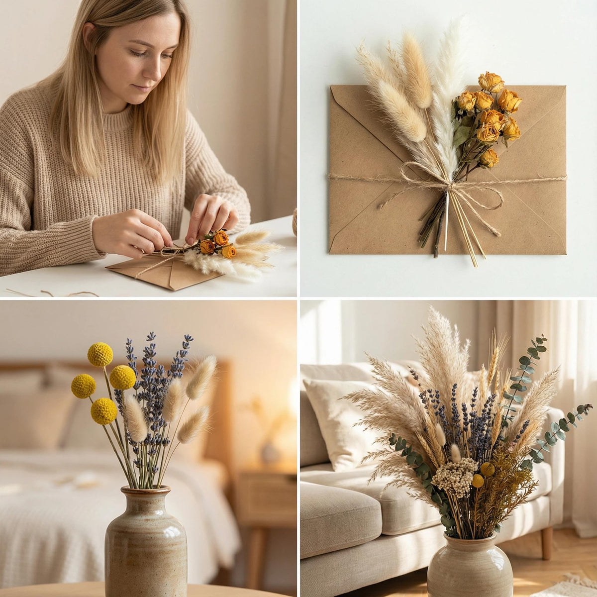16 Varieties Dried Flowers Set, Mini Natural Dried Flowers Bulk with Stems for Vase Fillers, DIY Crafts, Wreath Making, Rustic Farmhouse Boho Home Decor, Wedding Floral Arrangement Brown Mix (7"-8")