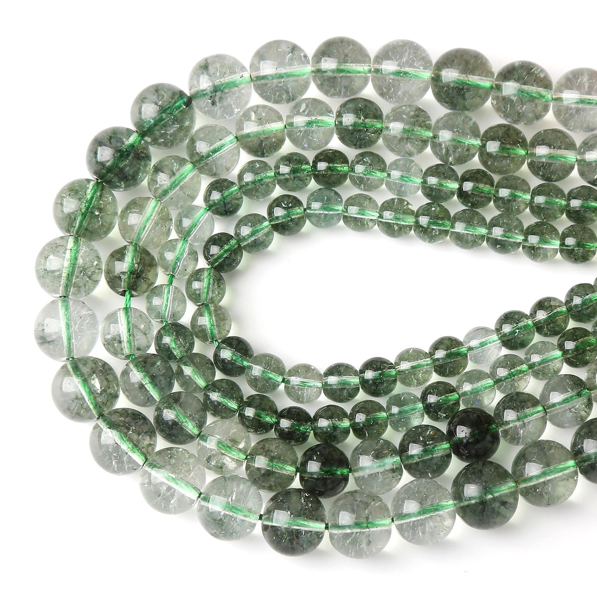 32PCS 12MM Green Crackle Phantom Ghost Crystal Beads for Jewelry Making DIY Bracelet Necklace Accessories 15" Energy Healing Power Stone Beads