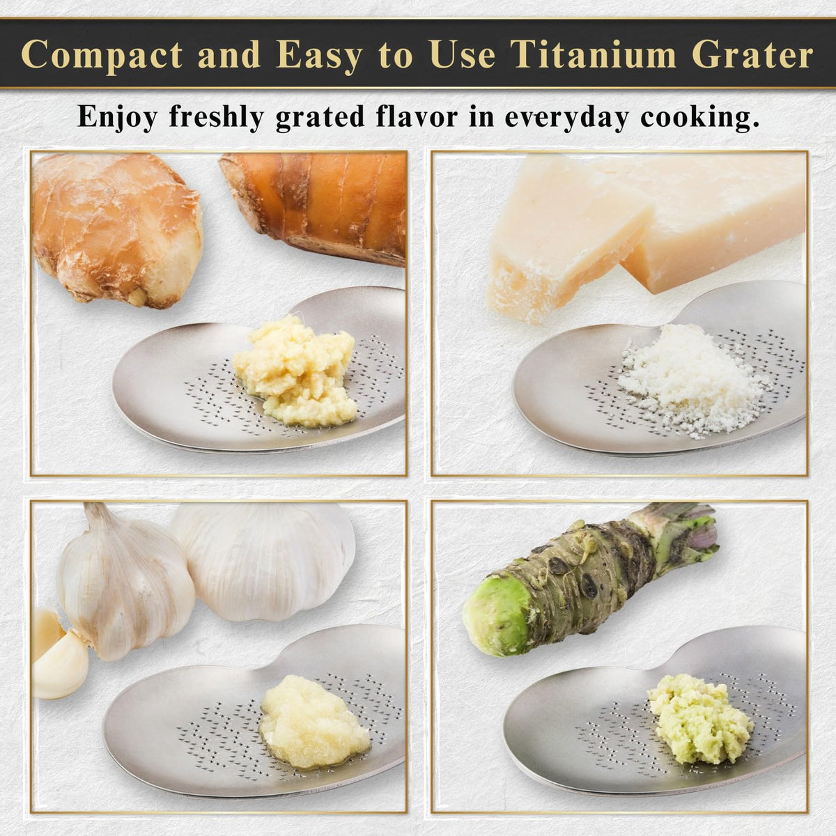 Wablade Japanese Titanium Grater – Made in Japan, 3.4 Inches Fine Grating Plate for Garlic, Ginger & Wasabi, Compact Precision Kitchen Tool Designed for Everyday Food Preparation