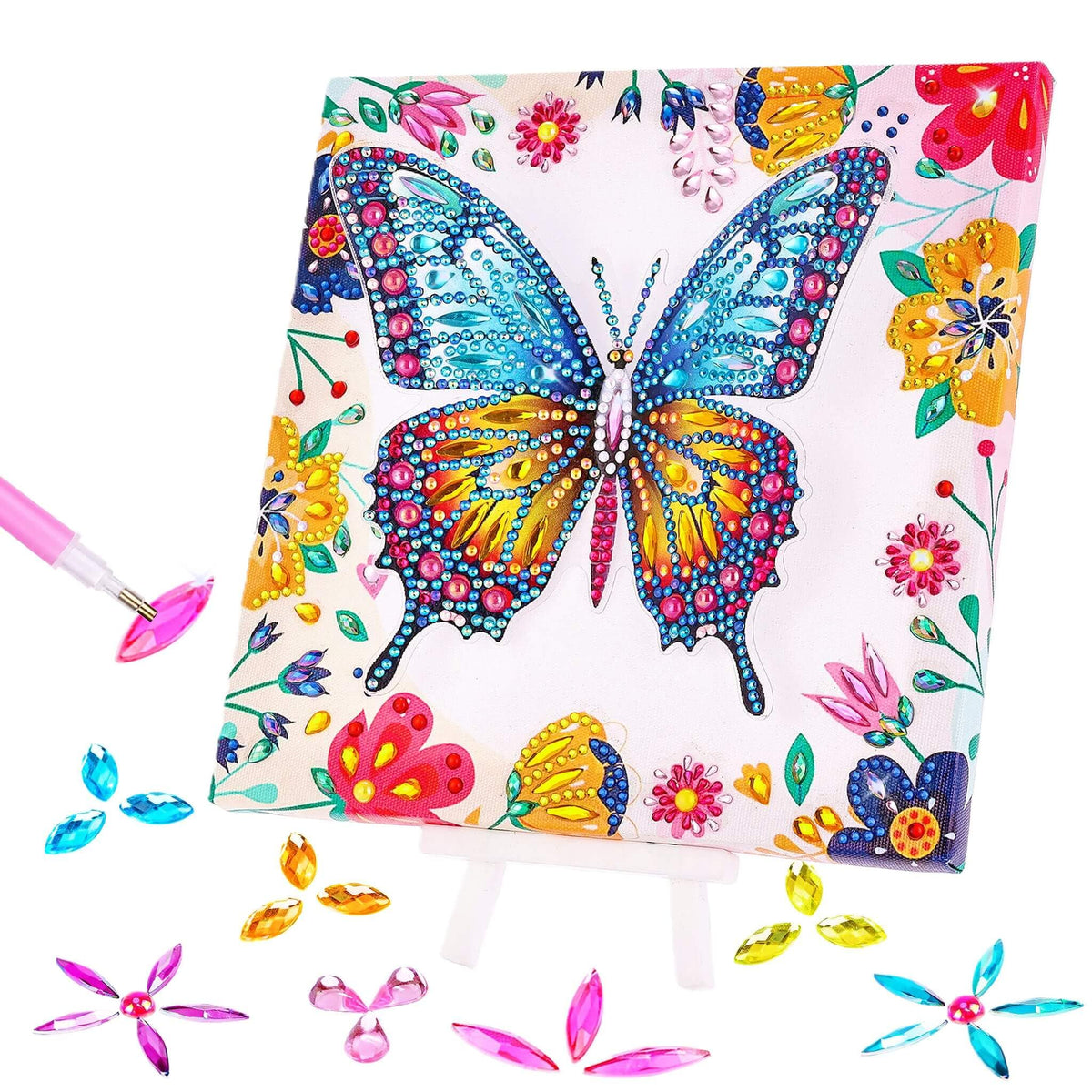 Cymbana Arts and Crafts for Kids Age 8-12, 3D Butterfly Diamond Art Kits, Gifts for Kids Age 6 7 8 9 10 with Plastic Easels DIY Gem Art Foldable Clear Butterfly Painting with Frame for Home Decor