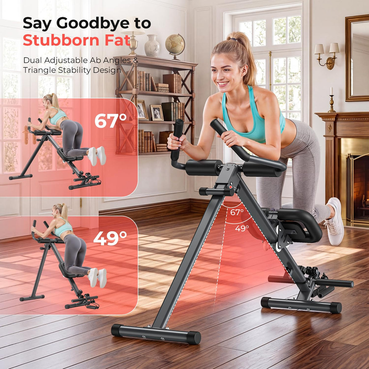 Ab Machine and Rowing Machine, 4 in 1 Rowing Machines for Home with 2 Adjustable Inclined Angles,Foldable Rower Machine with 7 Adjustable Handle Heights,260 LBS Black