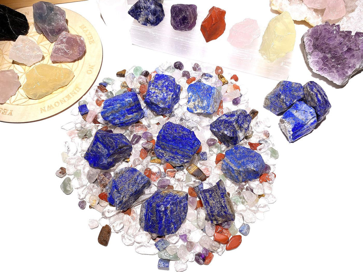 QINJIEJIE 0.9Lbs Lapis Lazuli Raw Crystals Natural Rough Stones Bulk Large 1" Rocks Reiki Gemstones Indoor Garden Fountain Rocks for Tumbling Cabbing Polishing Wire Wrapping Wicca Decoration