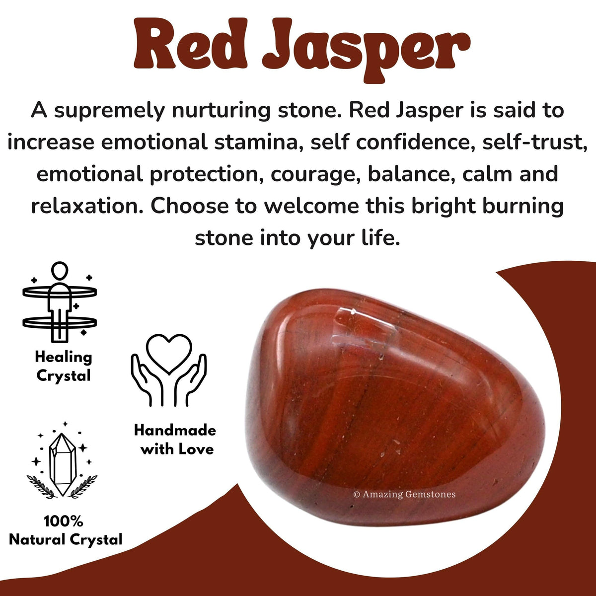 Amazing Gemstone Red Jasper Crystal Tumbled Stones Polished Rocks - Natural Gem Stones for Healing - DIY Crystals for Protection (1 Piece)