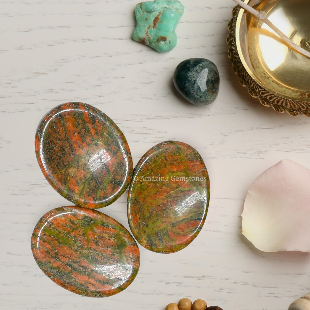 Amazing Gemstone Unakite Worry Stone Crystals and Healing Stones - Worry Stones for Stress Relief - Piedra Crystal Fidget for Meditation, Calming, Relaxation - Unique Stocking Stuffers