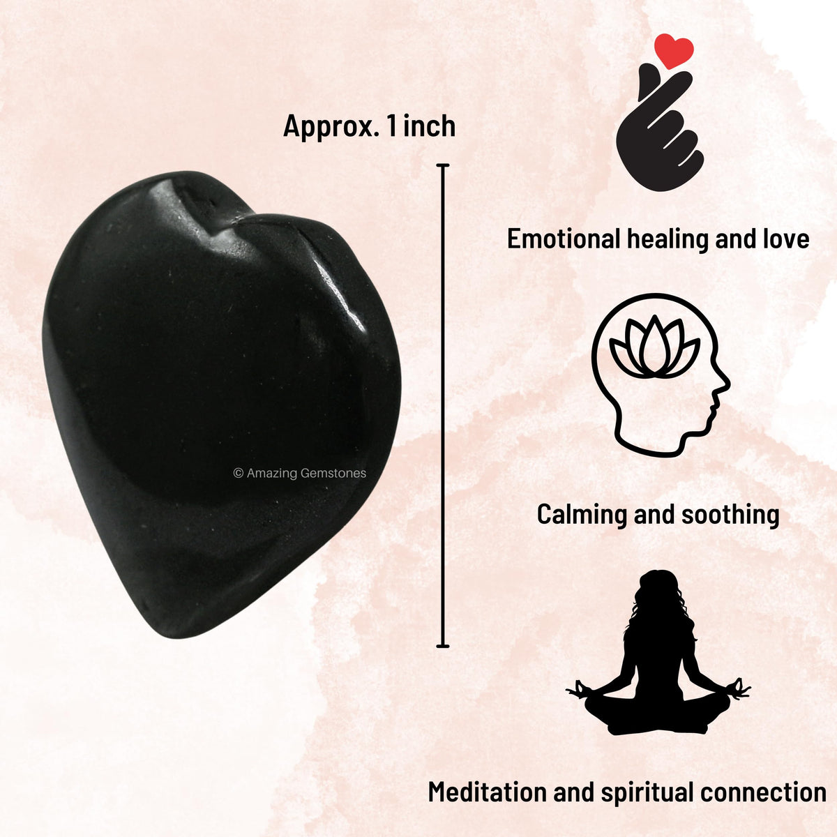 Amazing Gemstone Black Tourmaline Stone Heart - Pack of 2 Crystal Heart Stones Rocks - Corazones De Piedra Crystals and Healing Stones Heart Shaped Crystal - Stocking Stuffers Gifts