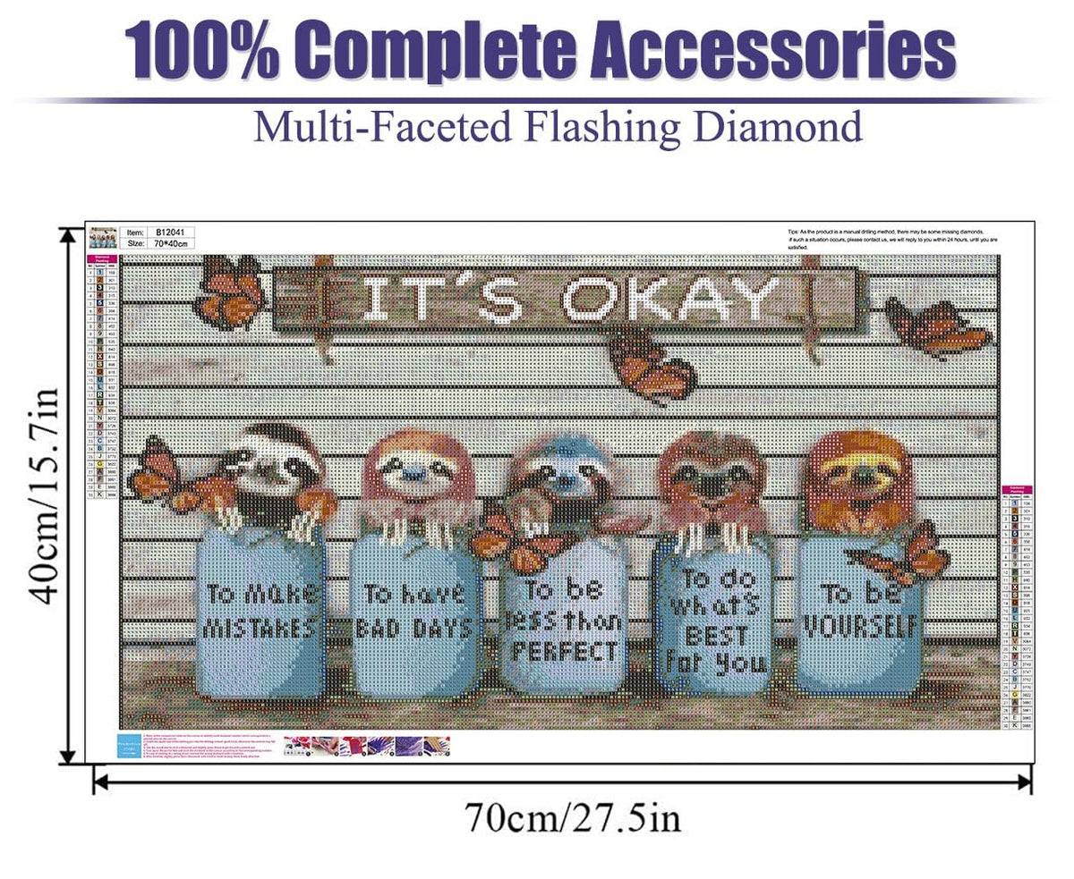 BOHADIY Inspirational Diamond Painting Kits for Adults 5D Diamond Art Kits for Adults, Sloth Large Size 16x27.5 Inch DIY Full Drill Paintings with Diamonds Gem Art Crafts for Home Wall Decor