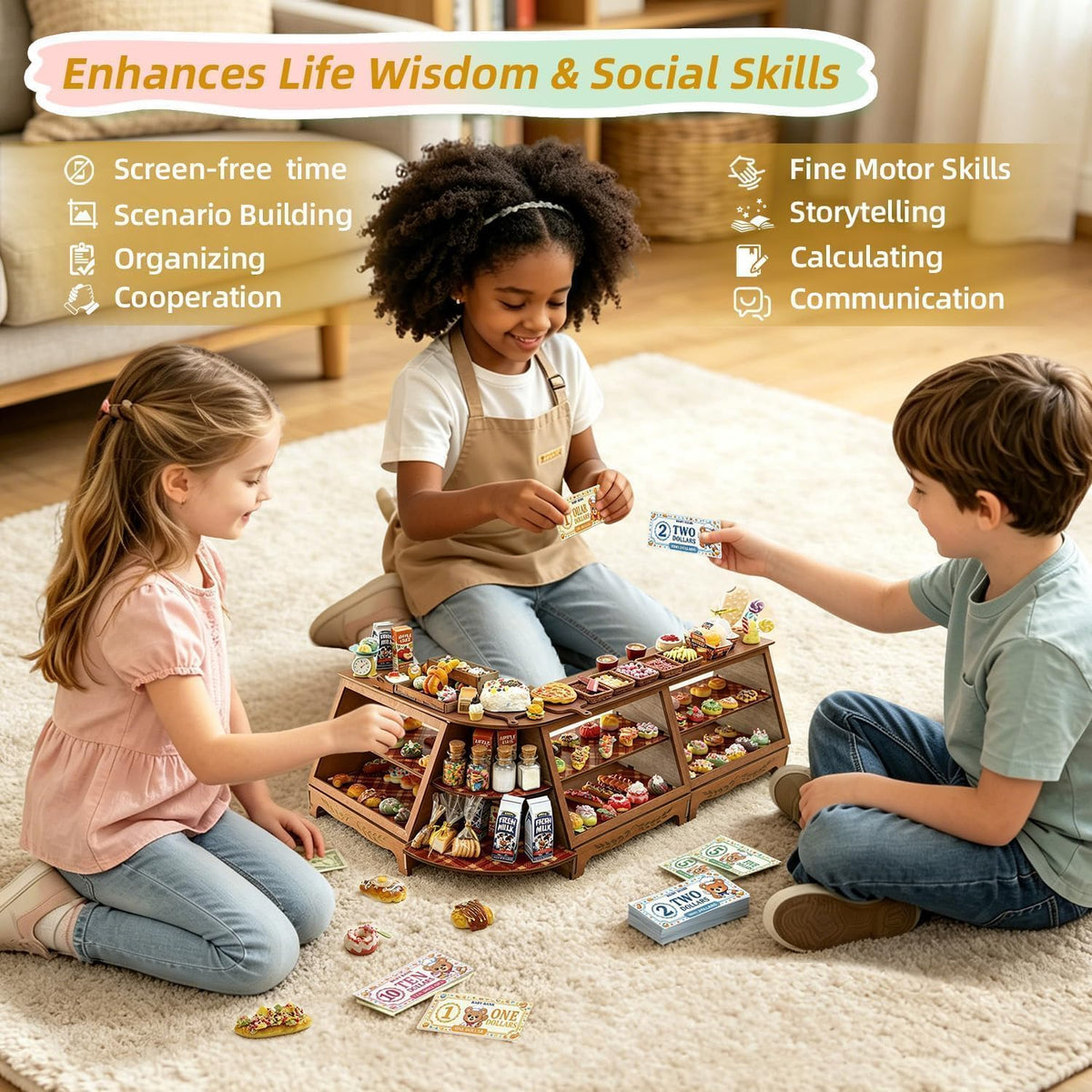 iLAND Fun Craft Kits for Kids Cute Clay Bakery Shop DIY Set, Creative Kids Toys Girls 6-8-10, 1:6 Scale Miniature Food Toys fit Doll Figure 9-12”, New Best Christmas Birthday Gift for Girls Age 7 9 11