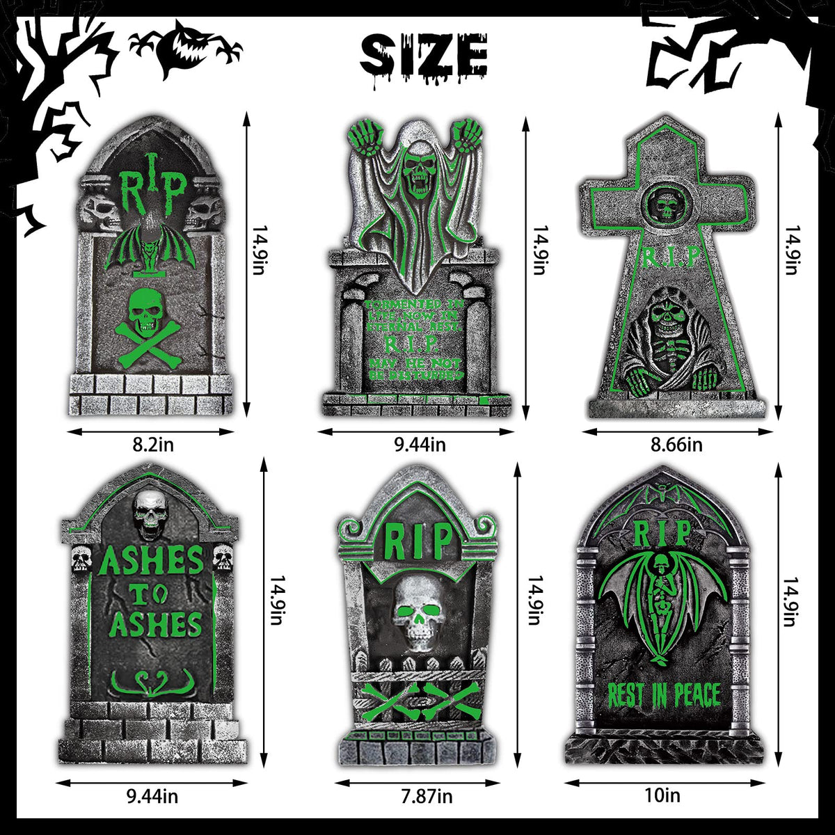 6 Pieces Halloween Decorations Yard Signs Stakes Fluorescence Warning Signs Props Outdoor Decor Scary Creepy Theme Garden Signs for Haunted House Outside Garden Lawn Yard (Novelty Style)
