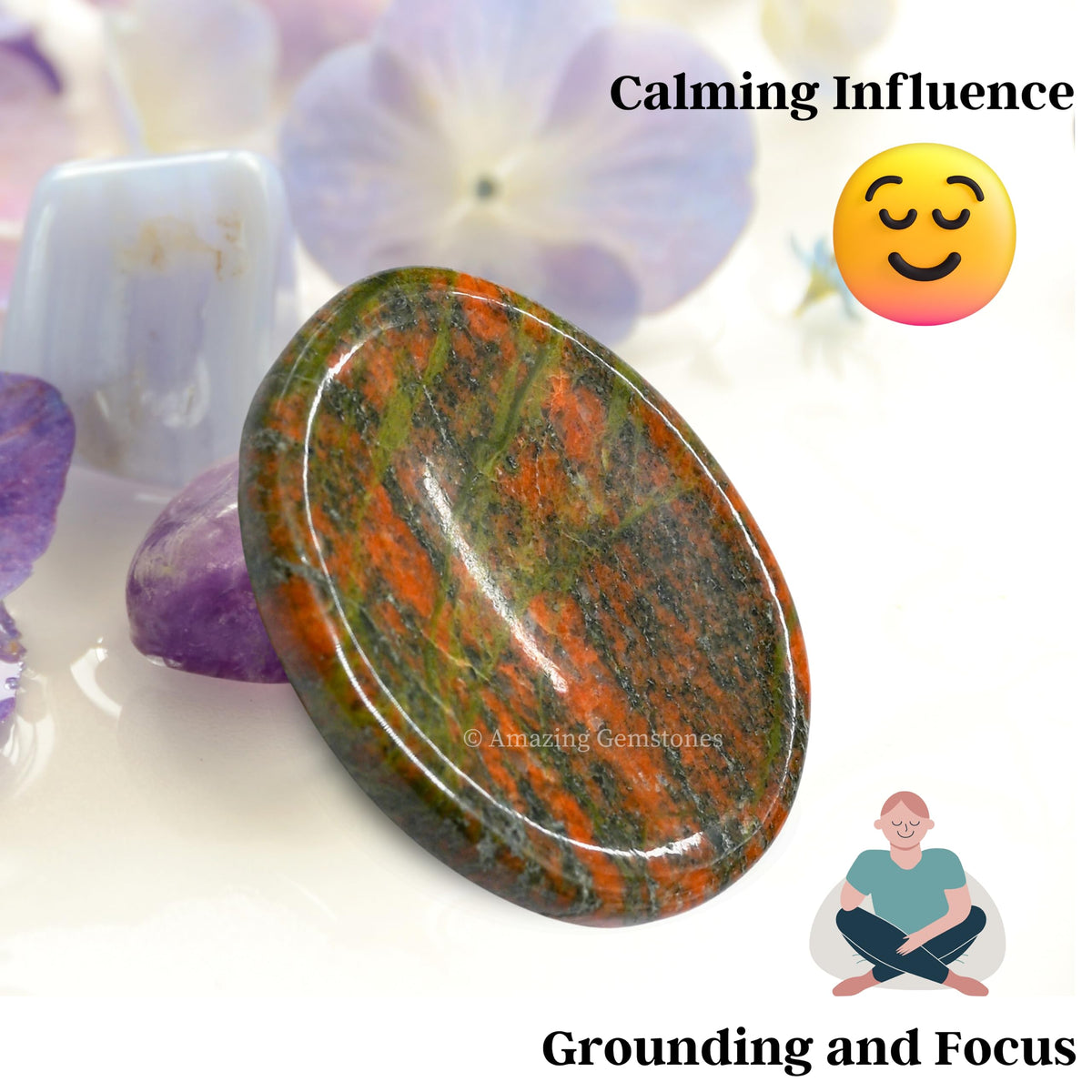 Amazing Gemstone Unakite Worry Stone Crystals and Healing Stones - Worry Stones for Stress Relief - Piedra Crystal Fidget for Meditation, Calming, Relaxation - Unique Stocking Stuffers