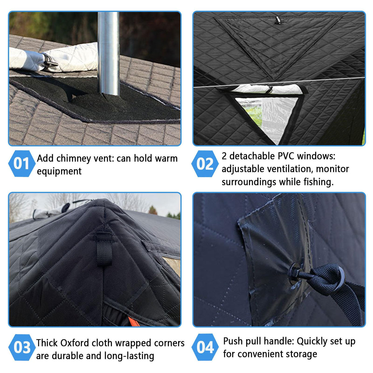 WACLMOTAKE Outdoor Sauna Tent Pro, Portable 4 Person Ice Fishing Tent 3-Layer Insulated Ice Fishing Shelter with 210D Oxford Fabric, All-Weather, Insulated, Solid, Panoramic View ice-Fishing-1.8m
