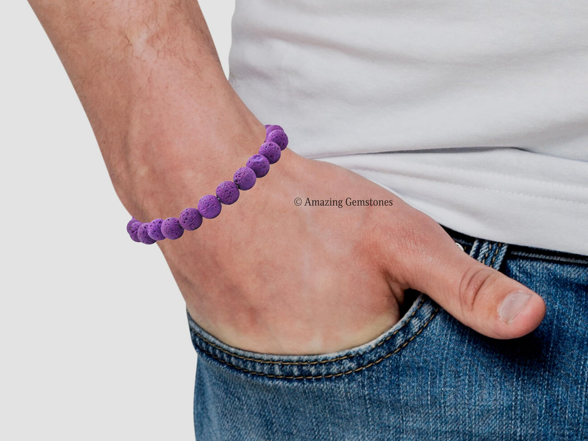 Amazing Gemstone Crystal Bracelet for Women Men's Gifts - Protection Healing Crystal Bracelet - 8mm Gemstone Beaded Stretchable Bracelet Pulseras Para Hombres Mujer Stocking Stuffers Mothers Day Gift (Purple Lava)
