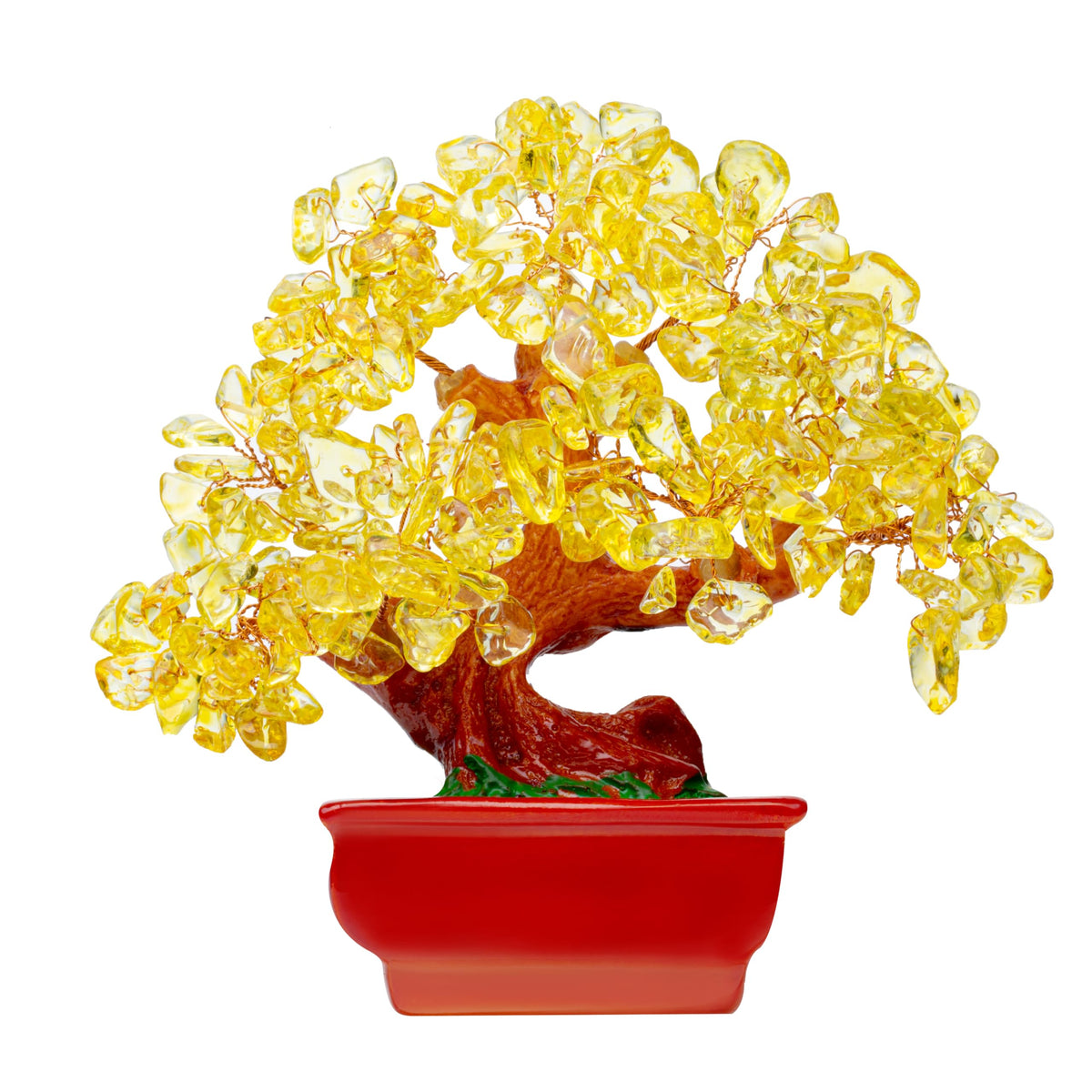 QINJIEJIE Citrine Crystal Money Tree for Room Office Desk - Yellow Feng Shui Bonsai With Healing Stones - Luck Tree of Life Decor for Positive Energy - Gemstone Gift for Women Men Meditation