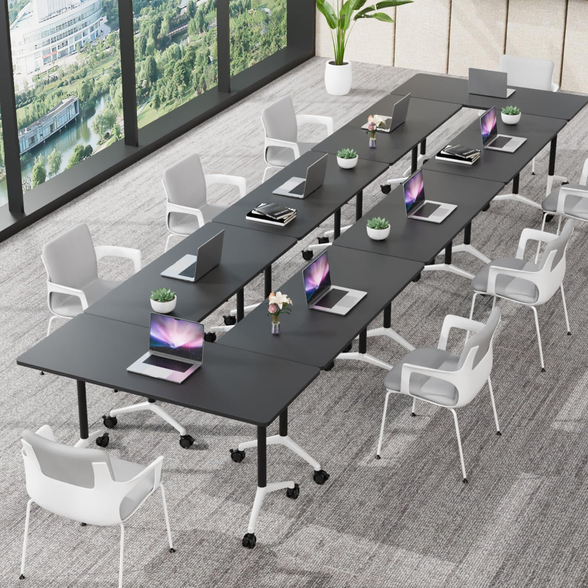 rzoizwko 55.1" Folding Conference Table with Wheels,2 Pack Heavy-Duty Flip-Top Reconfigurable Training Table System,Rolling Conference Room Tables for Office, Classroom & Meeting Rooms