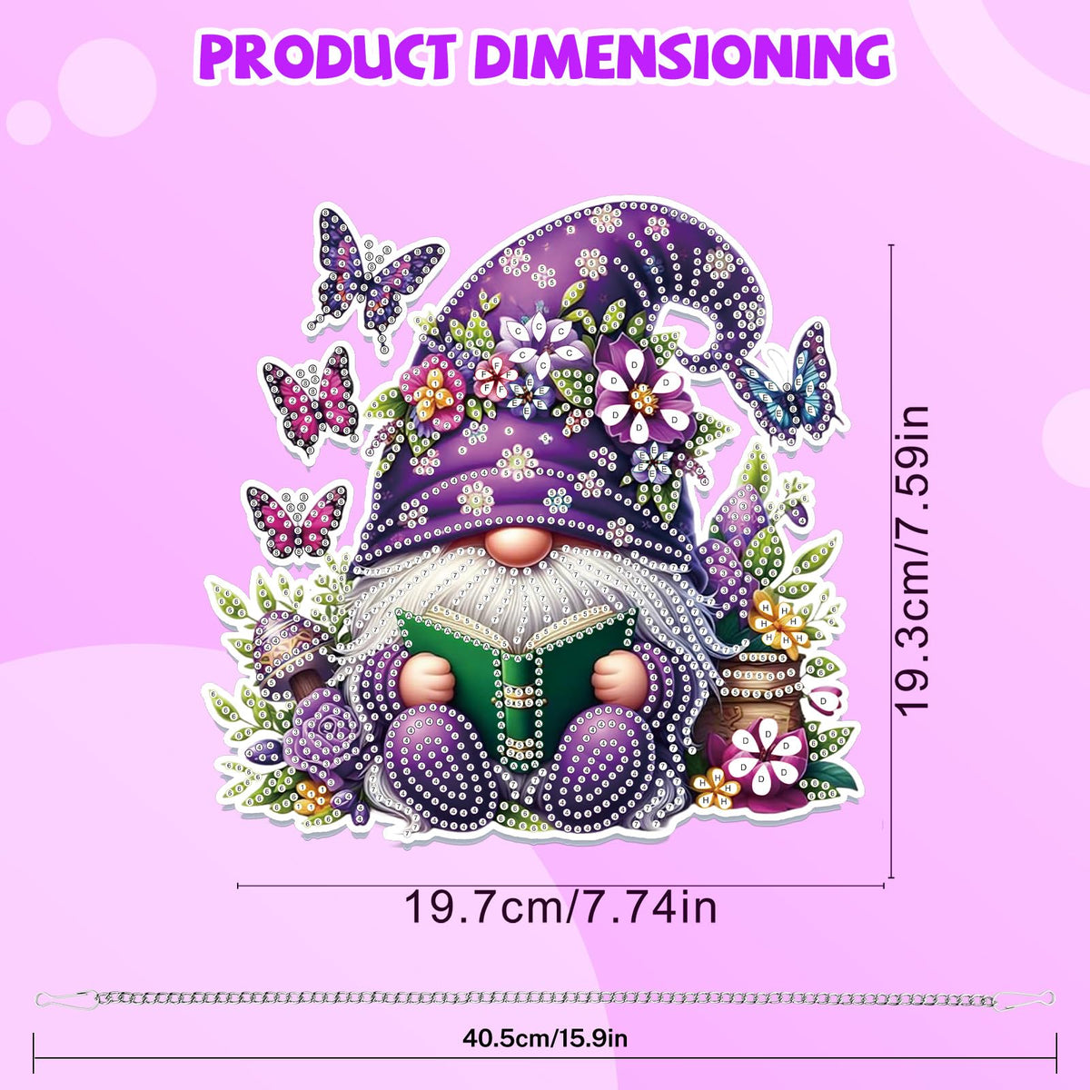 Bowetile Gnome Diamond Art Hanging Kits for Adults, 5D Special Shape Diamond Painting Flowers Pendant Kits, Gem Art Suncatchers Painting Window Ornament for Home Garden Wall Decor
