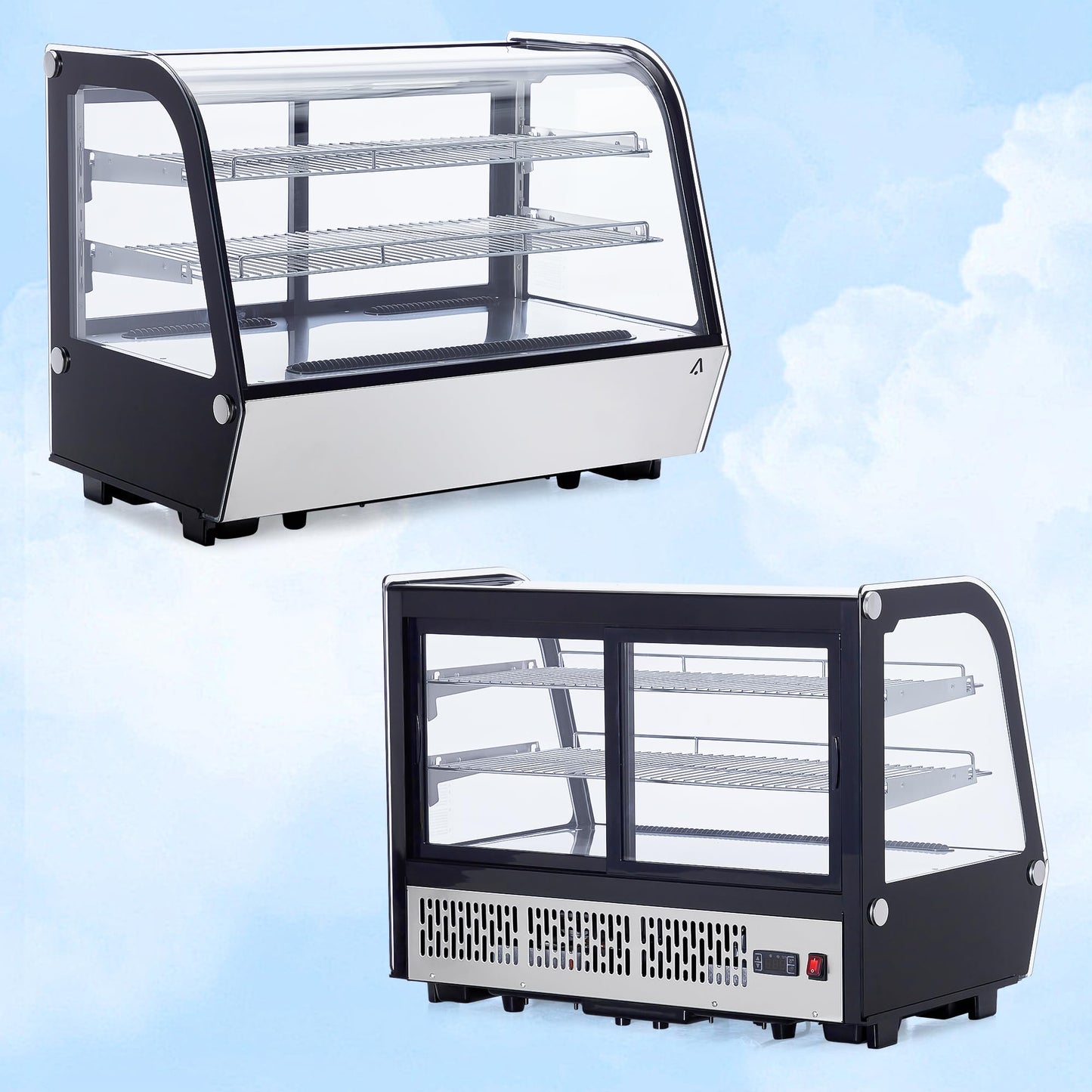 Display Refrigerator, 4.2 cu. ft. 160 Liter Commercial Cake Display Refrigerator with LED Lights, Air Cooling and Auto Defrost, Countertop Refrigerator for Bakeries, Cafes and Restaurants, Black