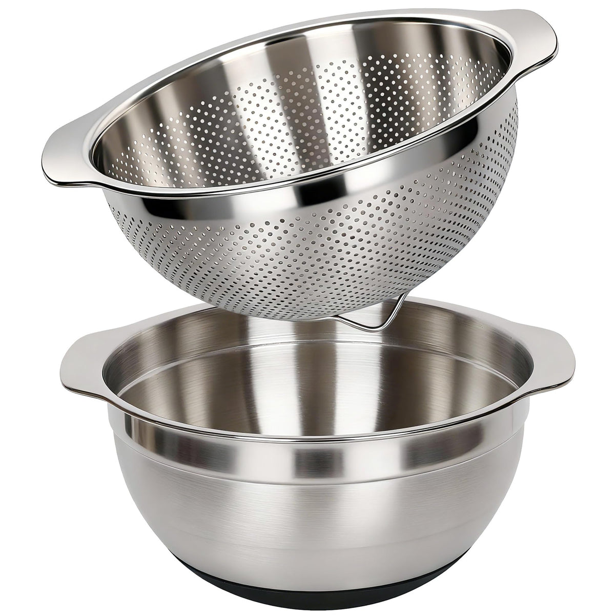 304 Stainless Steel Colander, 2.5 QT Capacity and 2.5 QT Mixing Bowl, Micropore Strainer for Washing Rice, Fruit, and Veggies, Perfect Draining for Cooked Pasta
