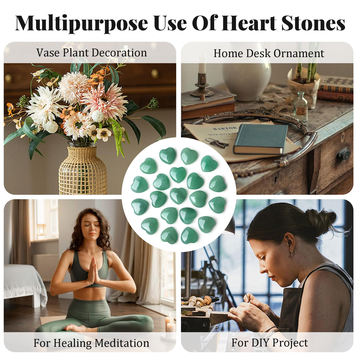 NUKAYAI 20PCS Green Aventrine Healing Crystals Stones Heart Love Shaped Polished Crystal Natural Cute Pocket Thumb Reiki Wholesale Set Balancing Meditation Mothers Day Bulk Gifts for Women