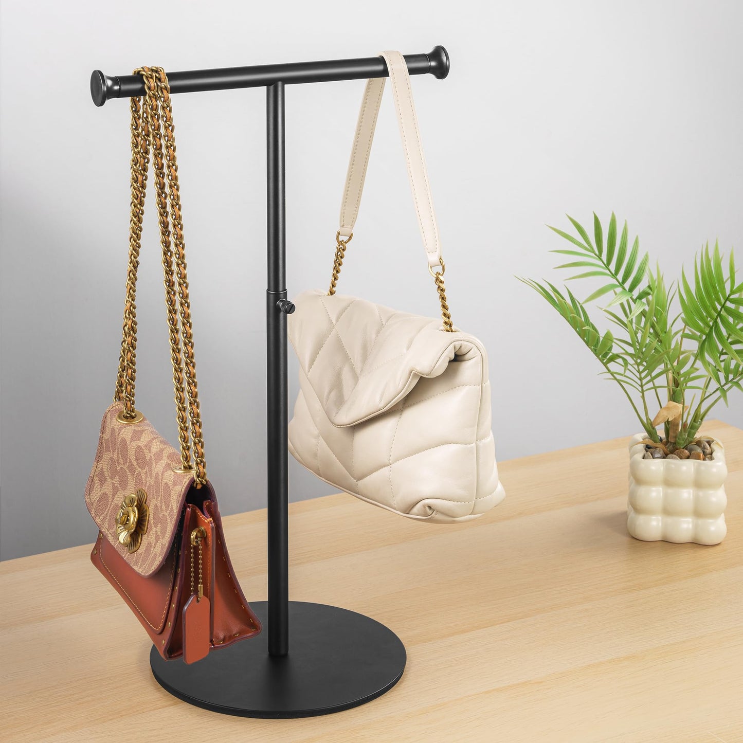 niffgaff 2 Pack 15‘’-24‘’ T Bar Purse Display Stand Tabletop: Adjustable Height Handbag Holder, Countertop Hanging Rack for Long Necklace Scarf Lanyard, Black