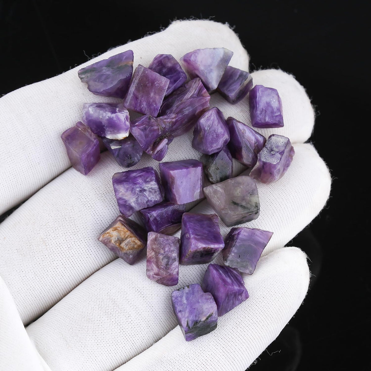 CRYSTALIS 25pcs Natural Charoite Raw Crystals, Loose Gemstone Wholesale Bulk Rough Jewelry Making Supply, Chakra & Healing Raw Stones, Wire Wrapping, DIY, Gem Collection, Size : 5-8mm