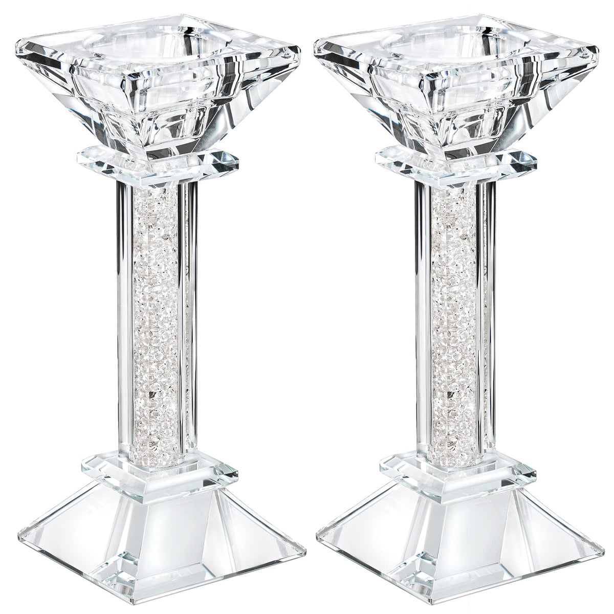 Crystal Candle Holders Set of 2-6.2" Tall Crystal Candlestick Holders - Ultra Elegant and Modern Centerpiece Home Decor