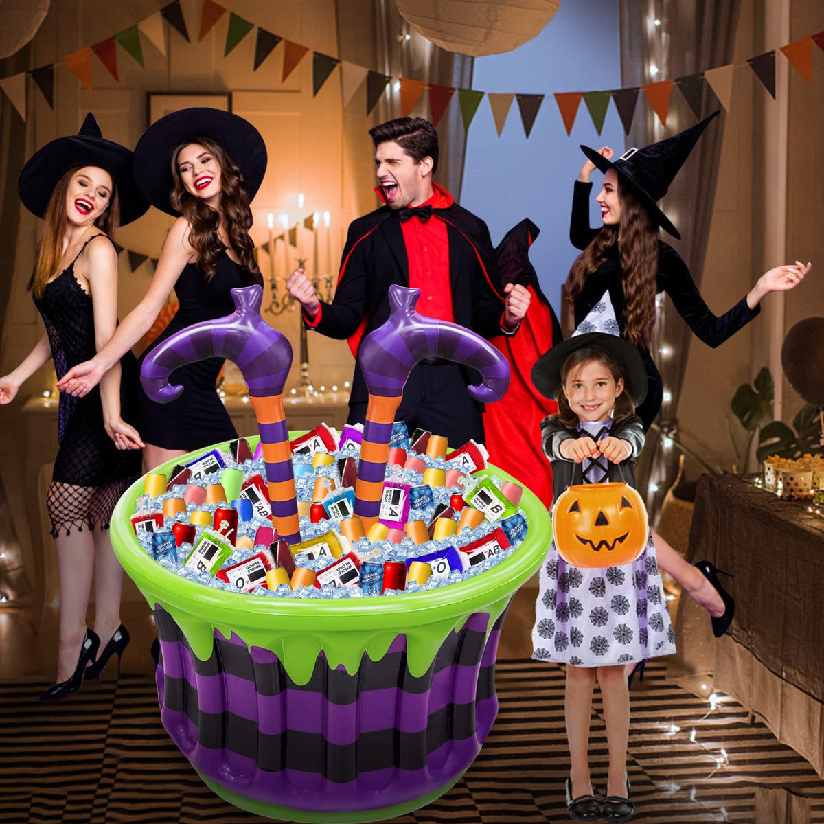 TURNMEON Halloween Inflatable Witch Legs Cauldron Cooler, 200+ Cans Super Capacity Drink Cooler, 40" Halloween Party Decorations for Holiday Party Home Indoor Outdoor Garden Lawn Yard