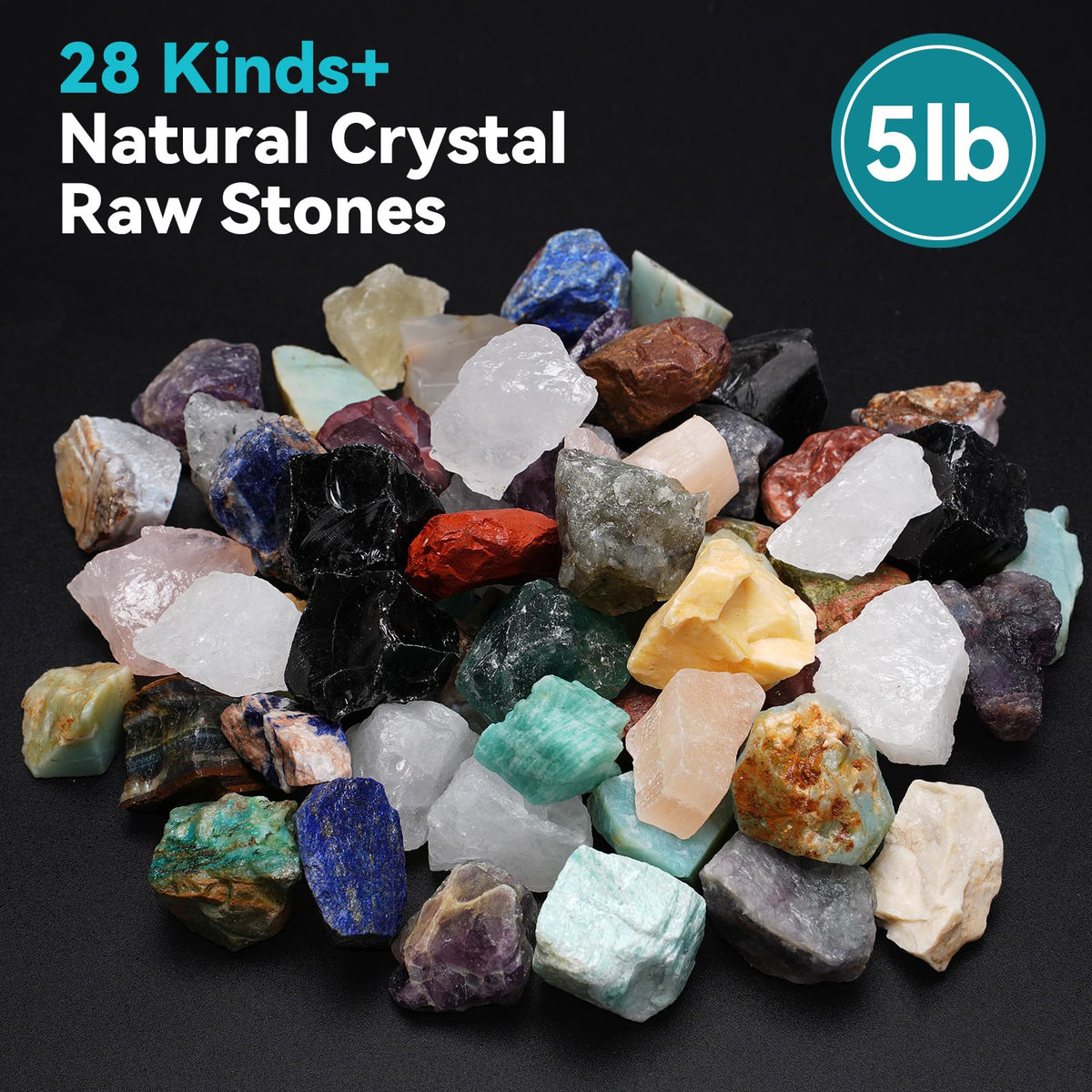 Rahato 5 lbs Rocks for Tumbling, Mix Large 1-2 Inch Crystals and Healing Stones, Raw Gemstones for Polishing Wicca & Reiki Crystal Healing, Rough Rock for Collection, Decoration