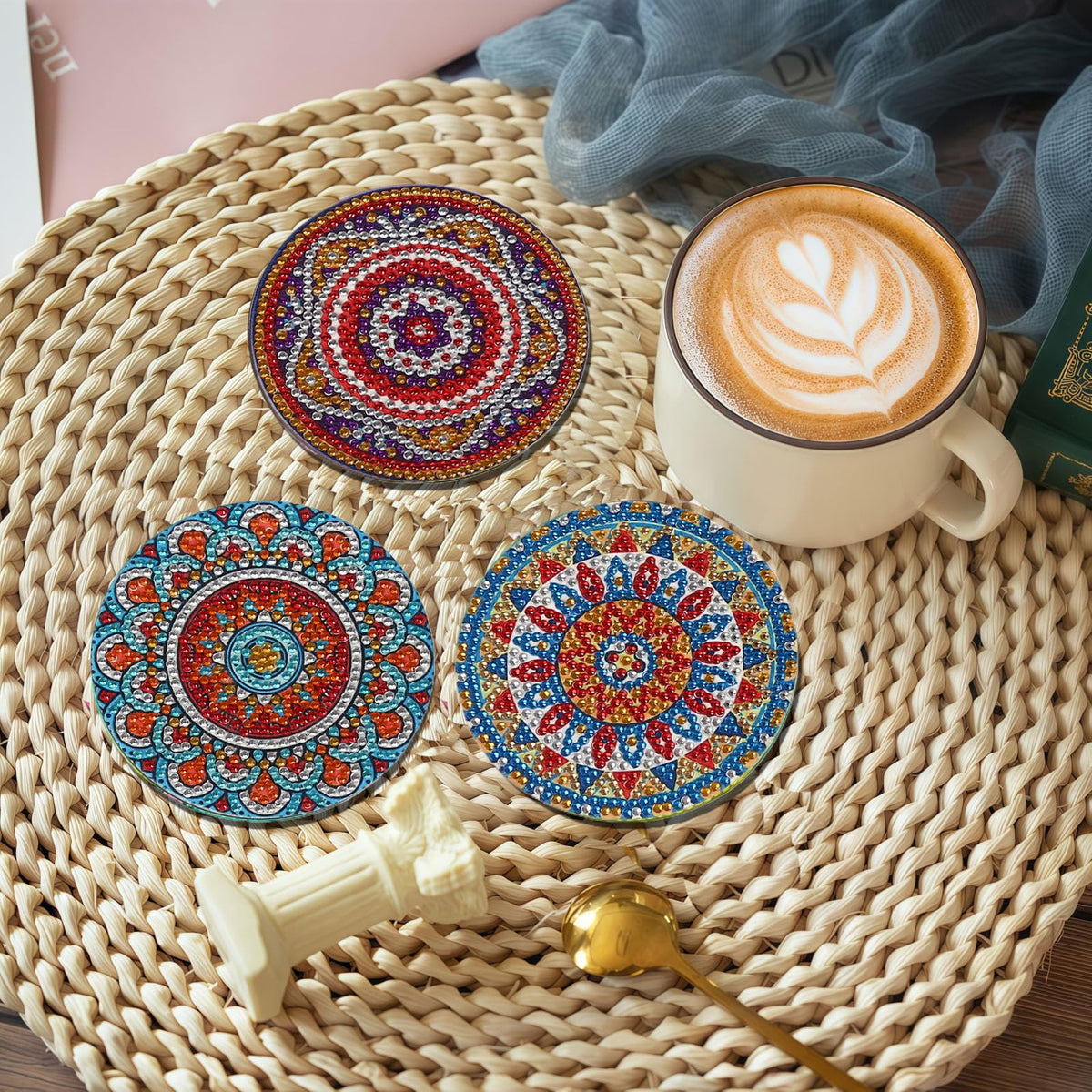 DDGYP 8 Pcs Mandala Diamond Painting Coasters with Holder, DIY 5D Diamond Art Craft Supplies for Home Decor, Diamond Art Kits for Adults