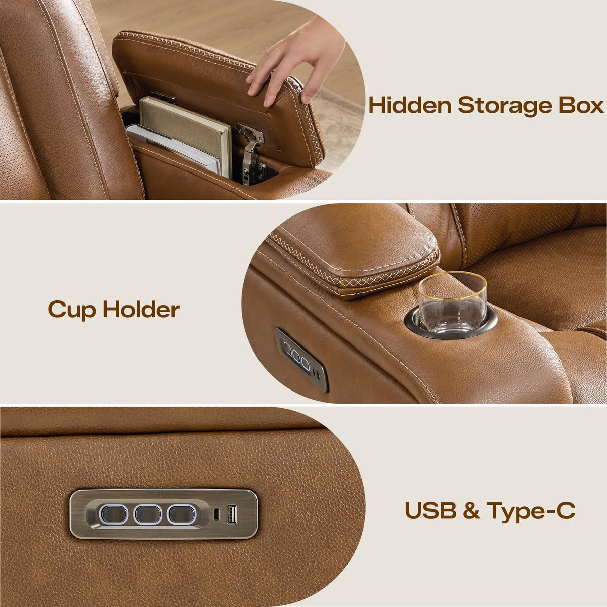 Watson & Whitely Genuine Leather Electric Recliner Chairs, Super Zero Gravity Recliner Triple-Motor W Adjustable Lumbar Headrest Support & Hidden Storage, Saddle Brown