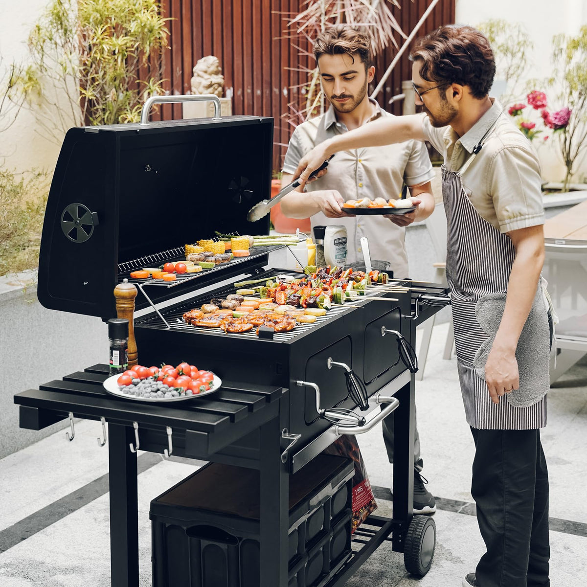 ONLYFIRE GRILLS Large BBQ Charcoal Grill with Cart & 2 Liftable Charcoal Trays, 794 SQ.IN Cooking Area, Heavy Duty Outdoor Barbecue Grill with Foldable Side Tables, Wheels & Cover, GS339