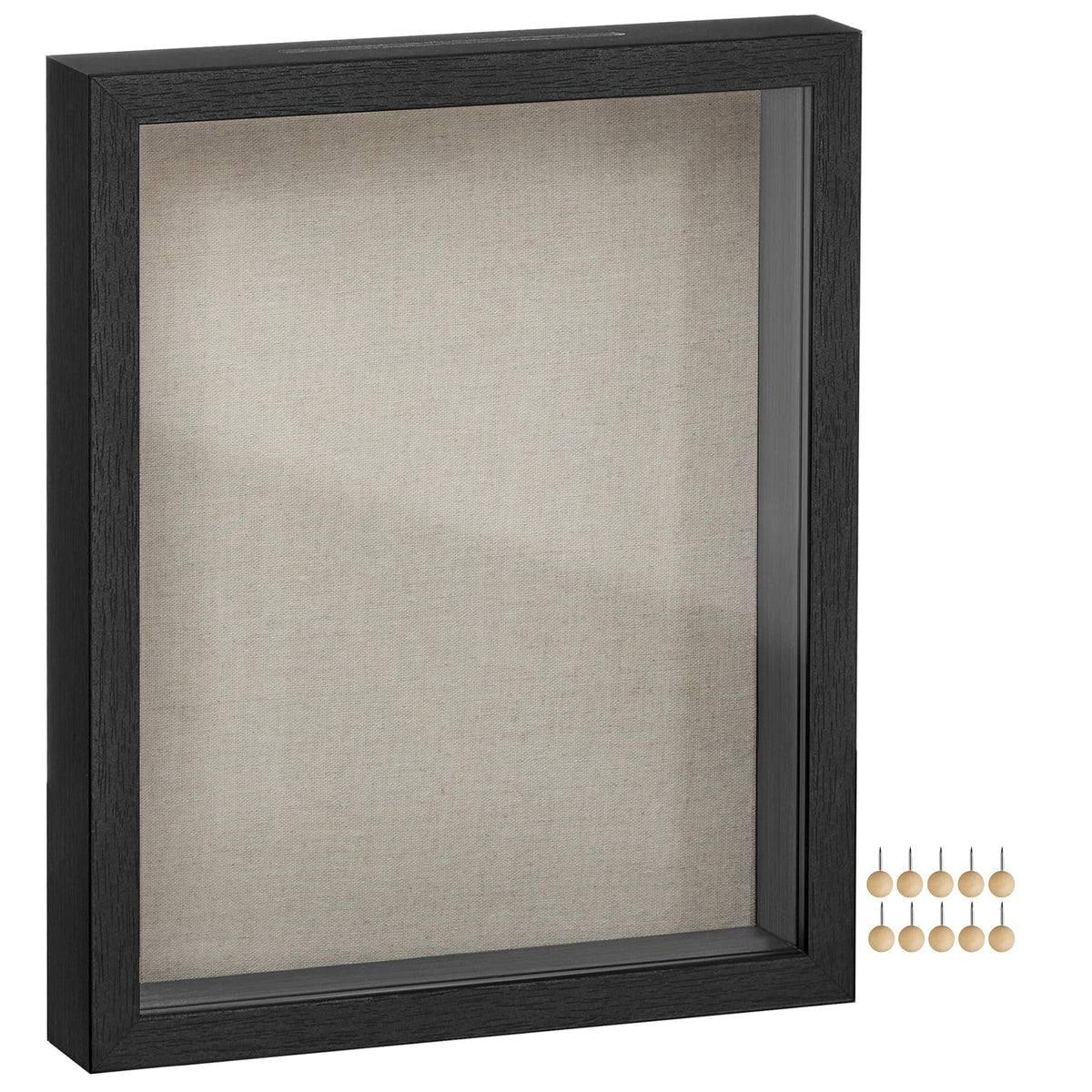 SONGMICS 11x14 Shadow Box Frame, Top Loading Display Case Frame , Glass Front with Top Slot and Push Pins, Linen Fabric Backing for DIY Craft, Gift Idea, Black URPF009B01