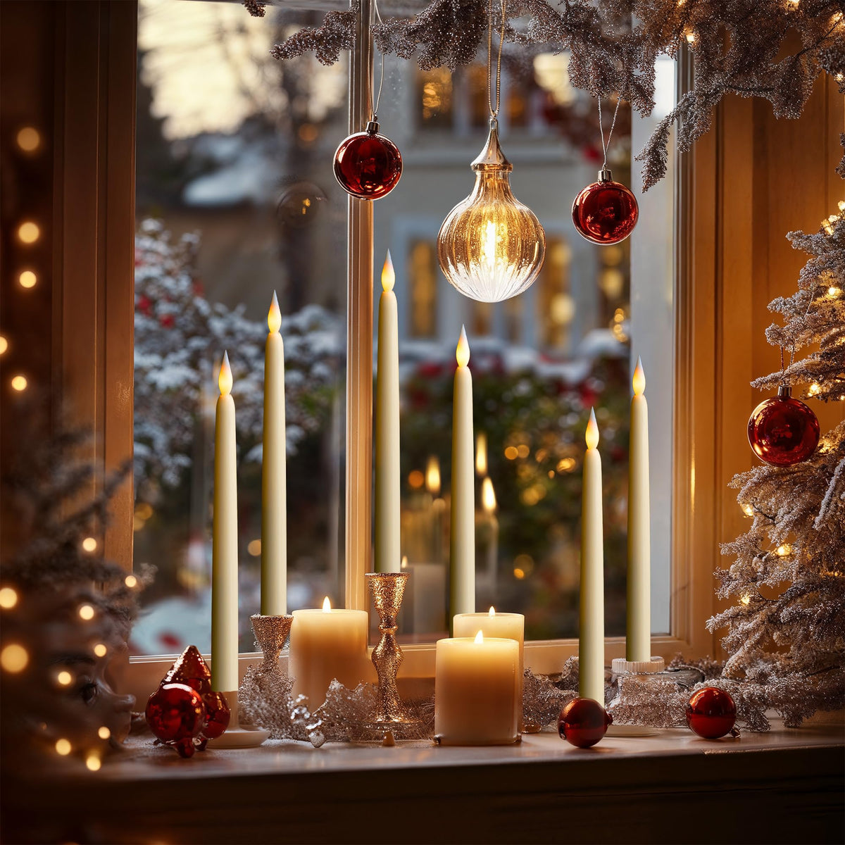 WYZworks 48 Pack, 11" LED Flameless Ivory Taper Flickering Candles Lights, Clickable On/Off Button, Battery Operated Electric Long Tall Candlesticks for Holiday Christmas Candelabra Wedding Window