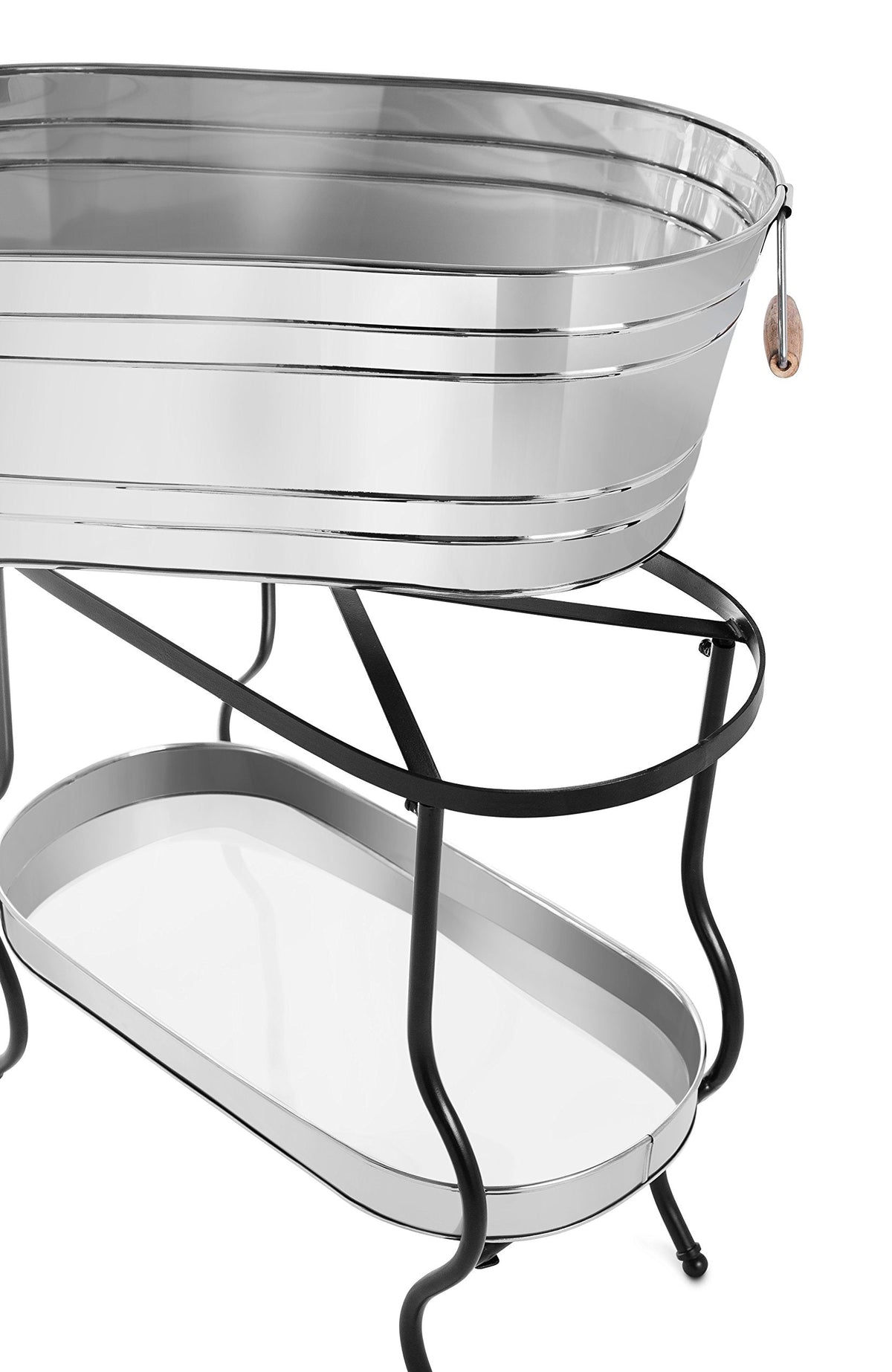 BirdRock Home Stainless Steel Beverage Tub with Stand - Oval - Bottom Tray - Party Drink Holder - Wooden Handles - Outdoor or Indoor Use - Free Standing