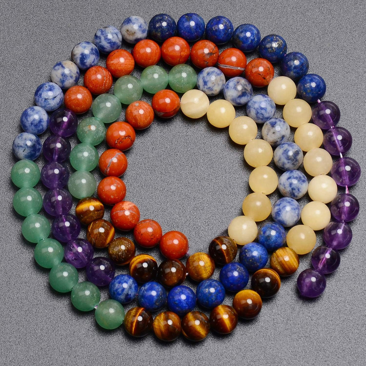 HAAMIIQII 60pcs 6mm 7 Chakra Natural Stone Beads Polished Round Loose Gemstone Beads for Jewelry Making Strand 15 Inch