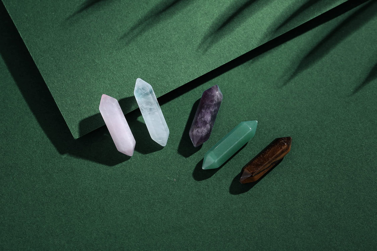 10PCS Healing Crystals Stones Sets Natural Amethyst Rose Quartz Clear Quartz Tiger Eye Reiki Gemstones Bulk Hexagonal Points Energy Balancing Chakra Meditation Therapy Gift