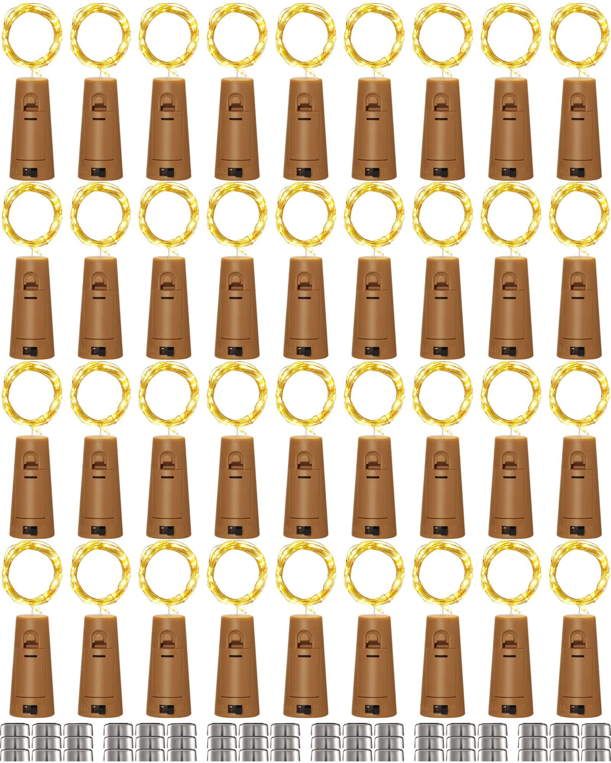 Hortsun 60 Pack Cork Fairy String Lights, 20 LED, 7 ft Silver Wire, Battery Operated, Waterproof, Warm White for Decor and Parties