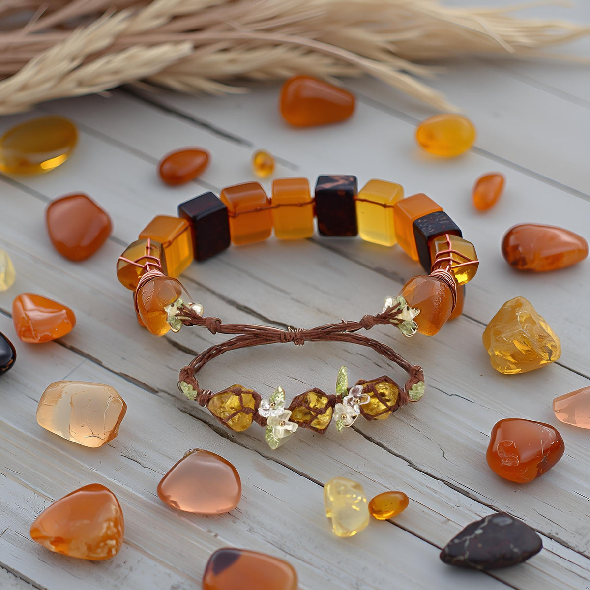 Fivoilin Healing Crystal Bracelets for Women, Natural Raw Stone Energy Spiritual Bracelet for Yoga Reiki Chakras Meditation Adjustable Boho Braided Summer Beach Bracelet Gift for Birthday, Citrine
