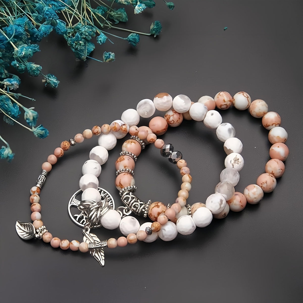 Jardme Healing Crystal Bracelets for Women, 8mm Beaded Natural Stone Stretch Chakra Bracelets Tree of Life Bracelet Jewelry Gifts for Women