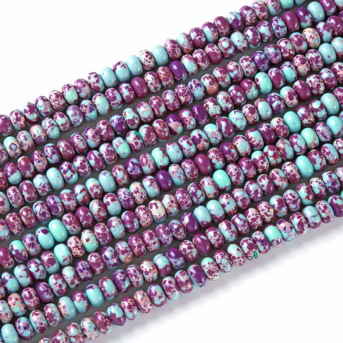76pcs 5x8mm Natural Stone Galaxy Sea Imperial Jasper Rondelle Spacer Loose Beads Abacus Disk Stone Round Loose Gemstone Beads for Jewelry Making DIY Bracelet Necklace