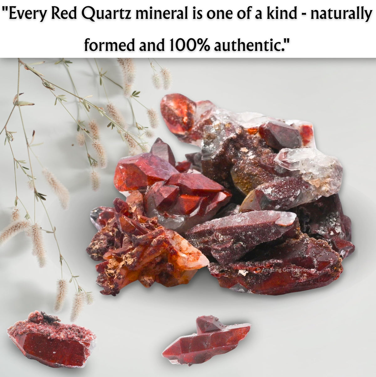 Amazing Gemstone Red Hematoid Quartz Crystals and Healing Stones Mineral Specimen - Premium Semi Precious Gem Stones for Spiritual Growth - Healing Crystals Geode Cluster Point for Meditation