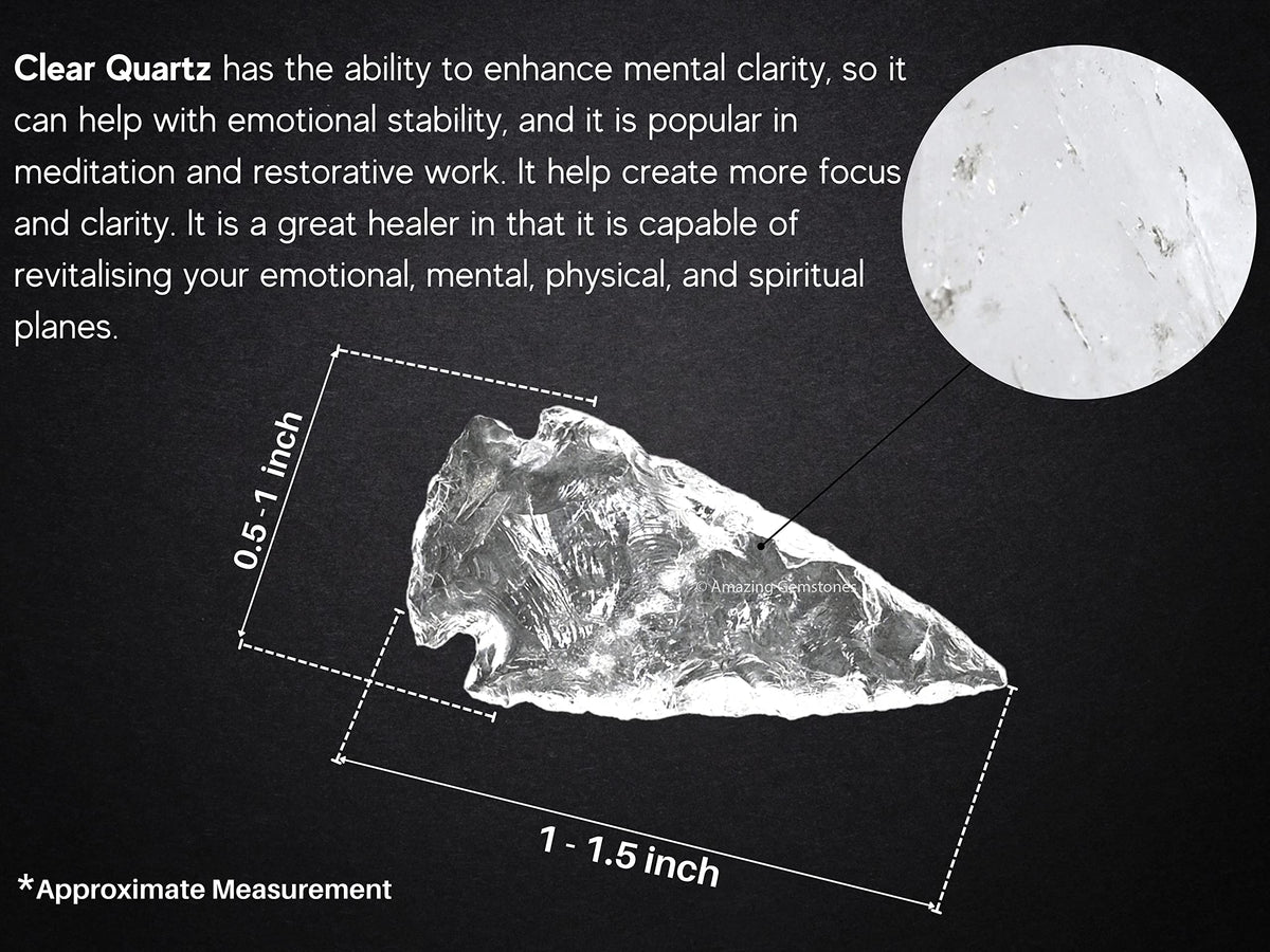 Amazing Gemstone 5 Pieces Clear Quartz Arrowhead, Crystal and Healing Stone Flint Rock Arrow Head - 1 to 1.5 Arrowheads for DIY Project Craft Point Jewelry Making