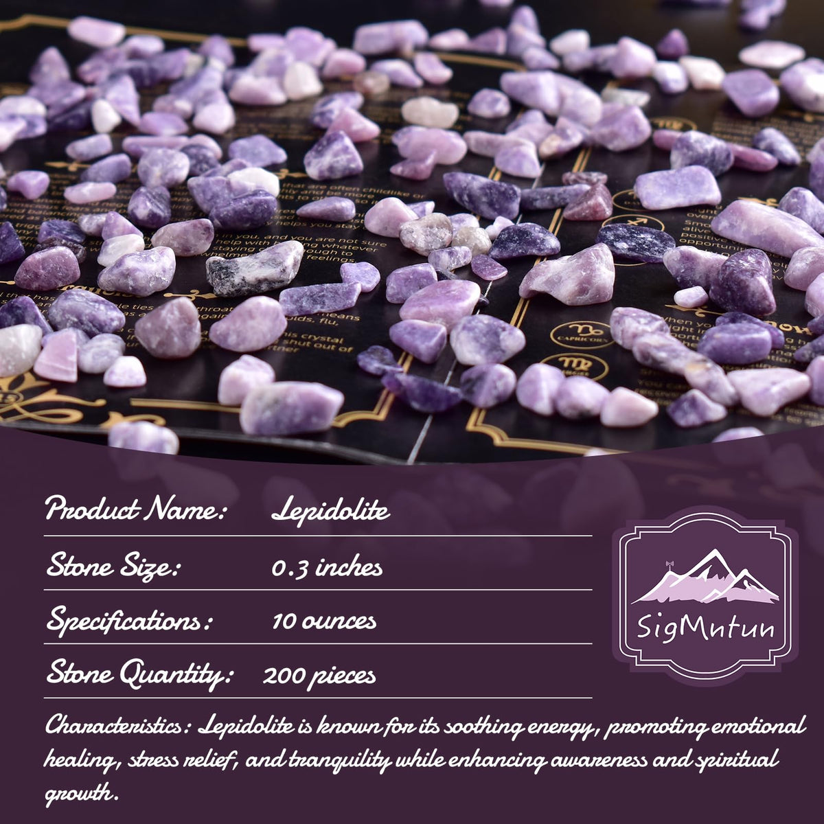 SigMntun Polished Lepidolite Crystal Chips 200 Pcs - 0.3" 10 oz Tumbled Stone Chips Crushed Sea Glass Stones Healing Reiki Crystal Making Home Decoration
