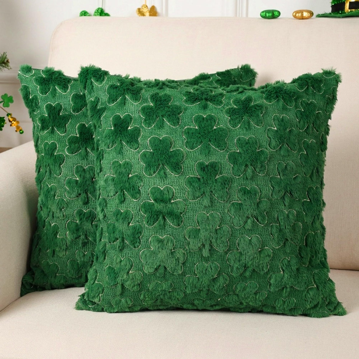 Vermeyen St Patricks Day Pillow Covers 16 x 16 inch Set of 2 3D Embroidered Shamrock Pillow Soft Plush Faux Fur St Patricks Day Decorations for SOFE Bedding Holiday