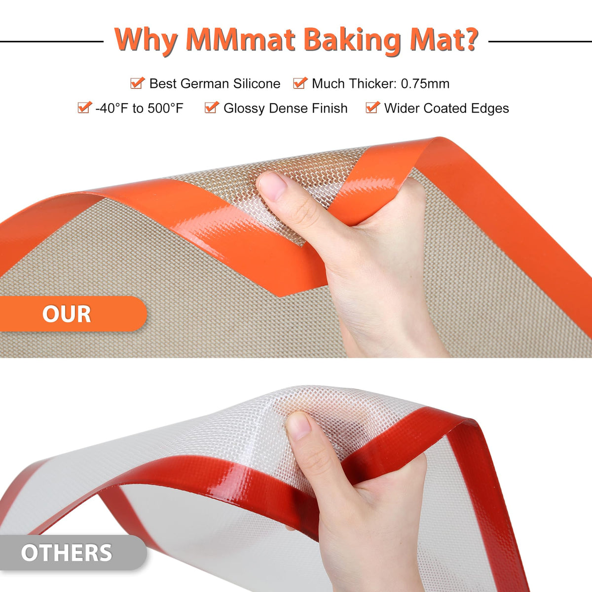MMmat Silicone Baking Mats - Best German Silicone, Non Slip Baking Sheet, Non Stick Reusable Silicone Mats For Baking, Food Grade Oven Liner, Counter Mat, Set of 6