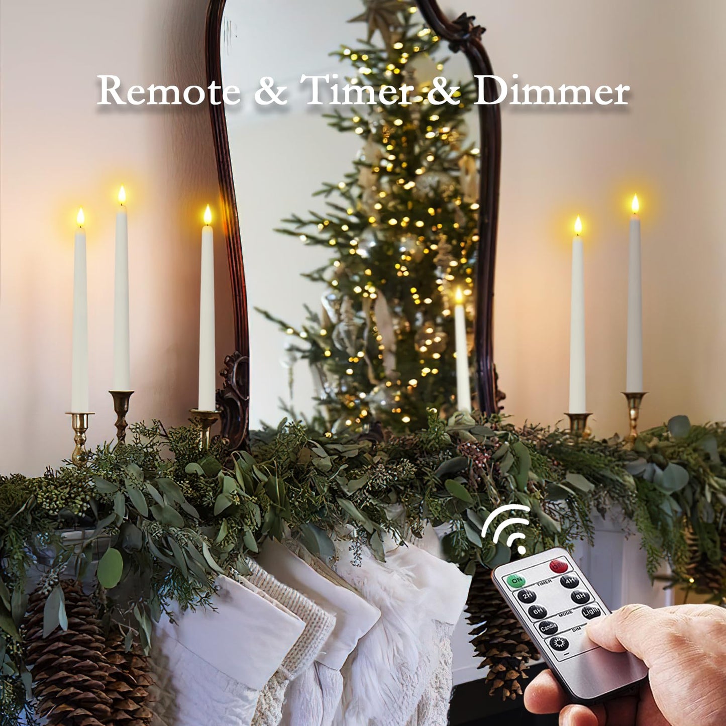 Homemory 48Pcs 11 inches White LED Taper Candles, Flameless Taper Candles with Remote Timer Dimmer, Plastic Battery Operated Candlesticks with Flickering Flame for Halloween Christmas Wedding Party